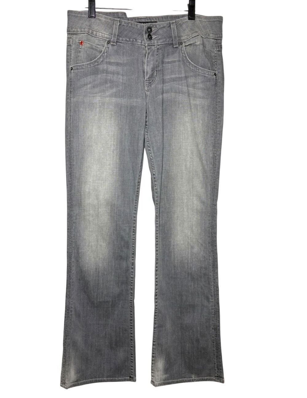 Hudson Stone Gray Collin Straight Leg Jeans Mid Rise Button Flap Women 31 X 34
